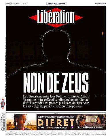 «Το Όχι του Δία» στο εξώφυλλο της Liberation.