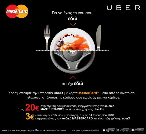 Μετακινηθείτε χωρίς μετρητά, γρήγορα, και με μοναδικά προνόμια,  με την MasterCard και την UBER