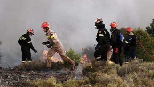 Μαίνεται φωτιά σε δασική έκταση στην Κάρυστο