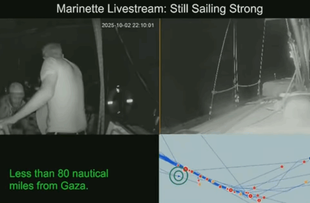 Global Sumud Flotilla: Το «Marinette» συνεχίζει να πλέει προς τη Λωρίδα της Γάζας
